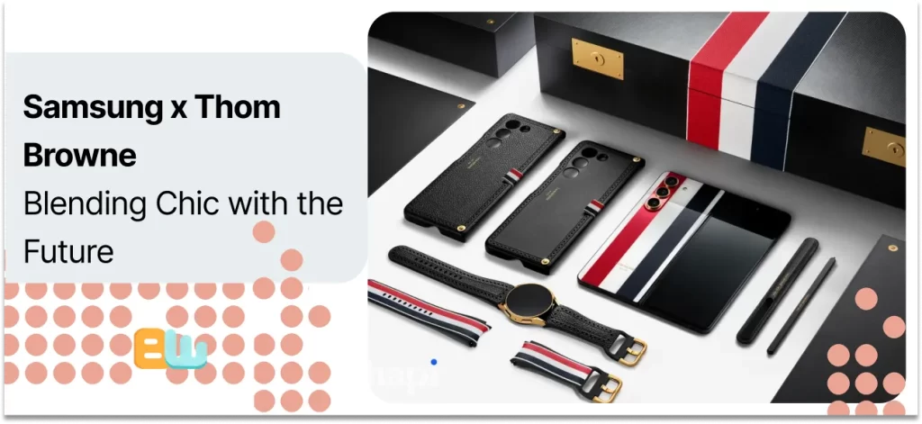 Samsung phone and smart watch with the red, white, blue stripes of Thom Browne