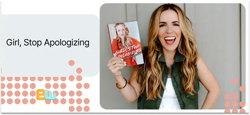 Rachel Hollis holding her book. Girl, Stop apologizing