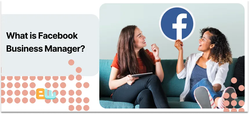 Two woman looking at the Facebook logo while sitting on a couch