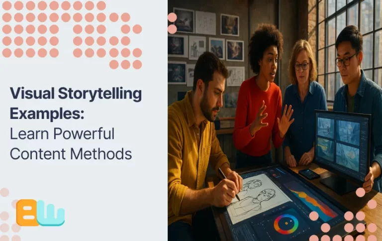 A creative team discussing different types of storytelling in a conference room