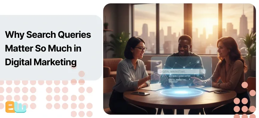 A team of three discussing SEO strategies in a modern office