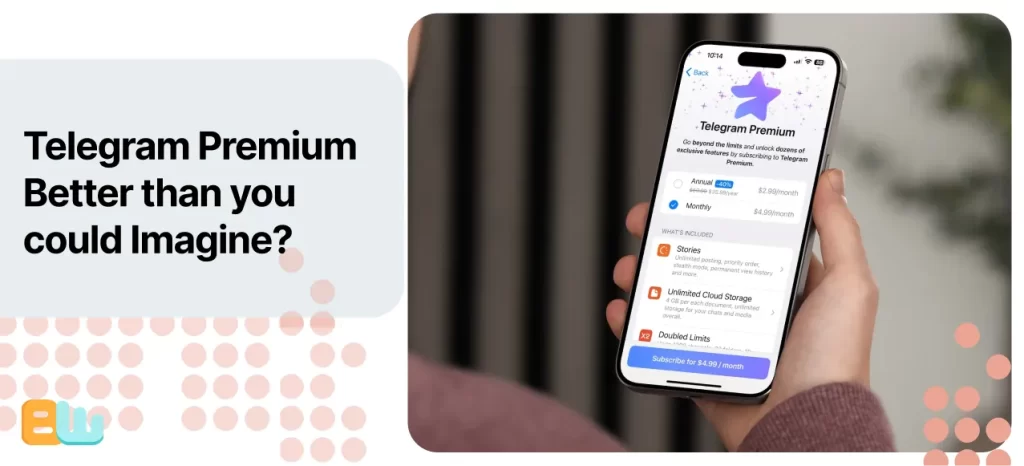 a person holding a phone with the Telegram Premium purchase page open on it